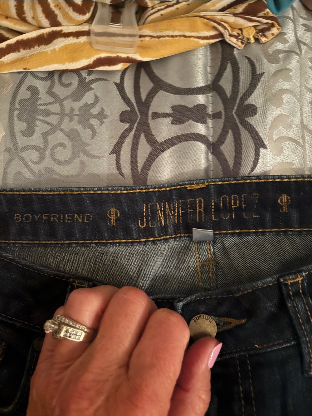 Jennifer Lopez Black Denim Jeans with Gold Stitching